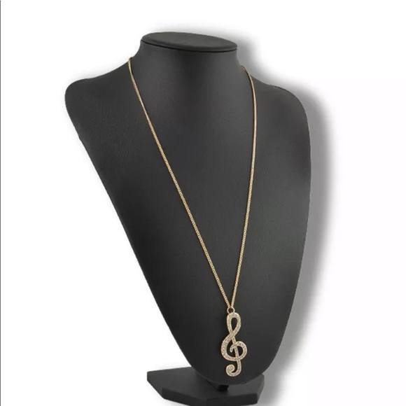 Gold crystal music note rhythm long chain necklace - Picture 7 of 7